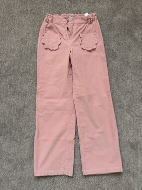 Girls' Pink Corduroy Wide-Leg Pants with Scallop Pockets